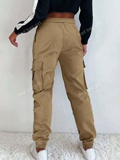 Details:Pocket \nDetails:Drawstring \nClosure Type:Drawstring Waist \nColor:Khaki \nType:Jogger \nPattern Type:Plain \nWaist Line:Natural \nLength:Long \nFit Type:Regular Fit \nTemperature:Spring/Fall (18-25℃/63-77℉) \nFabric:Slight Stretch \nMaterial:Knitted Fabric \nComposition:70% Viscose \nComposition:25% Polyester \nComposition:5% Elastane \nCare Instructions:Machine wash or professional dry clean \nBody:Unlined \nSheer:No \n Women Sweatpants, Women's Casual, Jogger Pants, Drawstring Waist, Minimalist Design, Casual Women, Knitted Fabric, Elastic Waist, Sweatpants