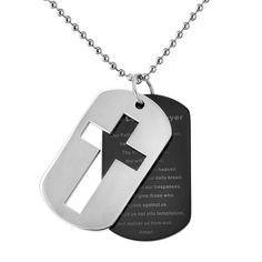 "Stainless steel overlay with an open-worked cross design adds eye-catching detail. Details:  1.89-in. pendant 24-in. necklace Lobster-claw clasp Stainless steel  Size: 24"". Color: Multicolor. Gender: male. Age Group: adult." Xo Necklace, Mens Necklace Pendant, Lord's Prayer, The Lords Prayer, Friendship Necklaces, Minimalist Gifts, Valentines Necklace, Cross Design, Gold Necklace Layered