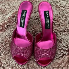 Authentic. Brand New, Never Worn! Size Uk 39 Usa 8 Luxury Heels With Deep Heel Cup For Cocktail, Luxury Party Heels With Deep Heel Cup, Luxury Heels For Party, Designer Pink Heels For Gala, Platform Dress Shoes, Shoes Dolce Gabbana, Crystal Heels, Floral Heels, Pink Patent Leather