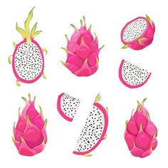 dragon fruit cut in half on white background