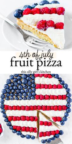 the fourth of july fruit pizza is decorated with berries and blueberries