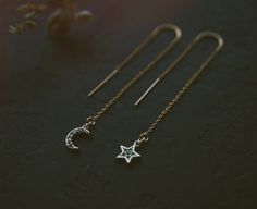 Buy Twinkling Sky. a Pair of Dainty Boho Cubic Zirconia Pave Gold Moon and Star Threader Earrings Online in India - Etsy Cape Canaveral, Gold Moon, Moon And Star, Gold Earrings Designs, Threader Earrings, Online Earrings, Star Charms, Designer Earrings, Twinkle Twinkle