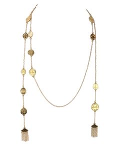 The ultimate accessory to elevate your boho chic style- ample length provides multiple ways to wrap, knot and tie necklace. Luxury Women's Necklaces With Latkans, Luxury Yellow Gold Lariat Necklace For Party, Luxury Gold Necklaces With Latkans, Beaded Tassel Necklace, Tie Necklace, Necklace Shop, Shiny Things, Accessories Jewelry Necklace, Lariat Necklace