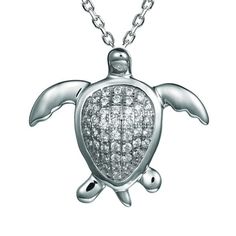 Pavé Nankuli Honu Pendant Pendant Island by Koa Nani White Gold Elegant Silver Turtle Jewelry, Silver Sterling Silver Turtle Jewelry, Sterling Silver Turtle Jewelry Gift, Turtle Shaped Sterling Silver Jewelry Gift, Elegant Sterling Silver Turtle Jewelry, Hawaiian Jewelry, Heaven And Earth, Turtle Pendant, Sea Turtles