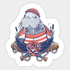 the seal is wearing an orange and blue striped shirt, while holding two baseball bats