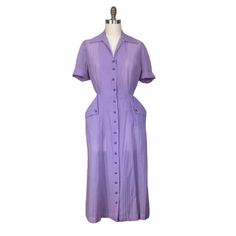 Vintage 1950s Lilac Seersucker Dress | 1950s Vintage Medium Light Purple Dress | eBay 1950s Style Lined Short Sleeve Dresses, 1950s Style Short Sleeve Lined Dress, 1950s Style Lined Dresses For Daywear, 1950s Style Spring Midi Dress, 1950s Short Sleeve Lined Vintage Dress, 1950s Style Daywear Dresses With Buttons, Light Purple Dress, Lavender Dress, Lavender Dresses