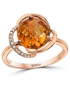 A diamond accented swirl embraces a bold round-cut citrine stone in a high-style statement ring from Effy. Gold Sign, Citrine Stone, Citrine Ring, Royal Jewelry, Multi Stone, Flower Ring, Custom Rings, Matching Earrings, Statement Ring