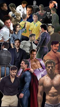 a collage of men with different body types and colors, including one shirtless man