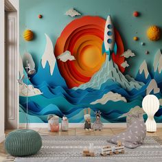 an image of a room that is decorated with paper art