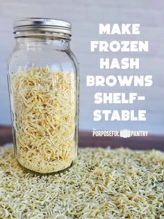 a glass jar filled with shredded brown rice