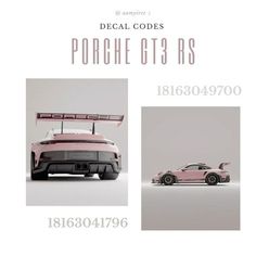 a pink car with the words porsche gt3 rs on it