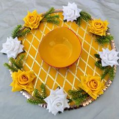 haldi plate decoration diy Haldi Plate, Haldi Decoration Ideas At Home, Haldi Function