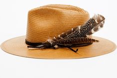 Pinch front crease Flat brim Straw construction Braided hat band with double feather accent Straw Cowboy Hat, Hat Band, Cowboy Hat, Juno, Fedora, Cowboy Hats, Straw, Cowboy, Braids