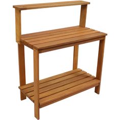 a wooden shelf sitting on top of a white background