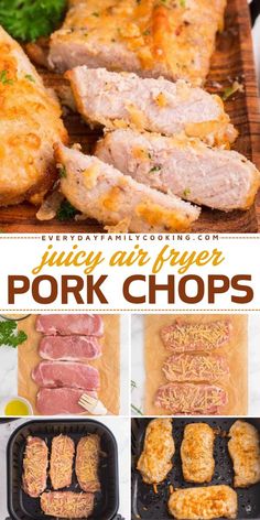 Try these Air Fryer Pork Chops for a simple pork recipe! This main course idea uses boneless pork chops with a parmesan cheese crust and simple pantry ingredients, all ready in 15 minutes and perfect when paired with garlic bread. Enjoy!