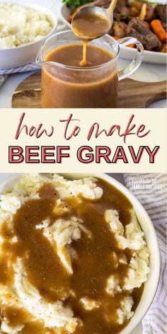 Learn how to make Beef Gravy. Your favorite meat and potatoes dinner isn’t complete without this easy and delicious beef gravy recipe. You can easily make this gravy with or without beef drippings. The deep color and rich flavor makes this gravy the perfect topping for so many different meals. Rich Beef Gravy, Easy Beef Gravy, Brown Gravy From Scratch, Basic Sauces, Brown Gravy Recipe Easy, Beef Gravy Recipe, Easy Brown Gravy, Homemade Brown Gravy, Brown Gravy Recipe