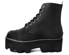 Elevate your style in these show stompers. Up the ante in these creeper boots featuring a cool, dino lug platform sole. Features a vegan-friendly, black faux leather upper with a 7-eye lace-up closure. Has a sole height that is approximately 2 ¼” at the heel and 1 7/8” in the front. Has removable memory foam padding for added comfort. TUK Creepers run true to US size. Tuk Creepers, Creeper Boots, Platform Creepers, Lug Sole Boots, Black 7, Lug Sole, Shoe Store, Timberland Boots, Platform Shoes