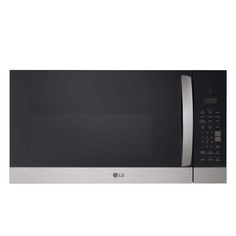 a stainless steel microwave oven with the door open