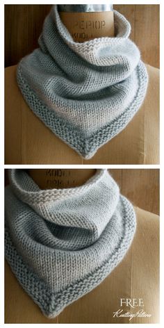 two pictures showing the same knitting pattern for a cowl