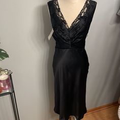 Nwt Authentic 100% Silk. Lbr Elegant Fitted Midi Dress For Night, Elegant Black Slip Dress With Lace Trim, Elegant Black Lace Trim Slip Dress, Chic Fitted Midi Dress For Night, Black Silk Dress With Lace Trim, Fitted Sleeveless Midi Dress For Night, Fitted Midi Dress For Night, Black Midi Slip Dress With Lace Trim, Elegant Midi Dress With Lace Trim For Night Out