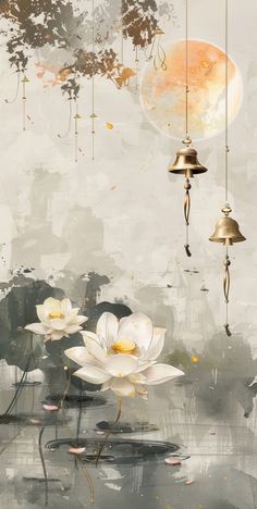 an artistic painting with white flowers and bells