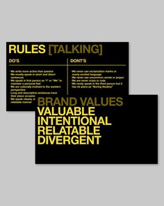 two business cards with the words rules talking do's and don'ts