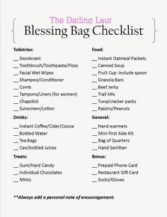 the daring laur blessing bag checklist