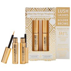 What it is: A set featuring mini-size award-winning cult faves to achieve longer-, fuller-, healthier-looking lashes and brows with just one swipe.Highlighted Ingredients: - Hyaluronic Acid: Conditions, protects, and hydrates dry, brittle, or damaged lashes and brows.- Amino Acids (L-Proline): Essential to healthy, fortified lashes and brows.- Widelash (Glycerin, Aqua, Panthenol, Biotinoyl Tripeptide-1): Helps eyelashes appear longer, fuller, and stronger; also prevents lash fallout.Ingredient C Grande Lash Serum, Grande Lash, Lashes And Brows, 2024 Wishlist, Brow Serum, Bold Brows, Travel Size Toiletries, Grande Cosmetics, Lash Serum