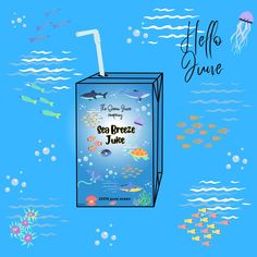 an image of the sea breeze juice box with jelly fish and jellyfish around it