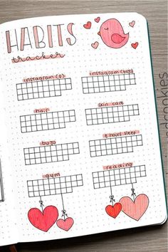 an open planner with hearts on it and the words,'happy valentine's day written