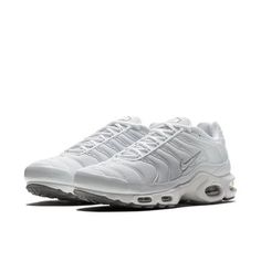 The Nike Air Max Plus 'White' is a sneaker that was ahead of its time when it was first released in 1998. Sean McDowell, the mastermind behind the sneaker, designed it to feature Nike's innovative Tuned Air technology. This technology provides excellent cushioning and support, making the Air Max Plus 'White' a great sneaker for any activity. The technical mesh upper and synthetic toe guard give the sneaker a modern look, while the black verticals in the forefront and heel Air units provide a pop Tn White, Nike Air Max Plus, Air Max Plus, Stylish Sneakers, Perfect Pair, Air Max, Nike Air Max, Nike Air, White Black