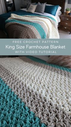 a crocheted blanket with the text free crochet pattern king size farmhouse blanket