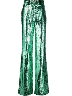 Green Fashion Outfits, Embroidery Pants, Spring 23, Vegas Outfit, Satin Trousers, Green Jeans, Long Trousers, Philipp Plein, Green Fashion