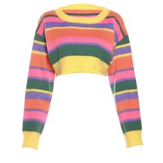 Colorful Knit Sweater Knit Fabric Pullover Very Stretchy Polyester Yellow Soft Knit Sweater For Spring, Trendy Multicolor Soft Knit Sweater, Spring Yellow Soft Knit Sweater, Trendy Multicolor Cropped Sweater With Crew Neck, Multicolor Soft Knit Acrylic Tops, Trendy Multicolor Crew Neck Cropped Sweater, Yellow Long Sleeve Spring Sweater, Yellow Knitted Long Sleeve Sweater, Spring Yellow Soft Knit Tops