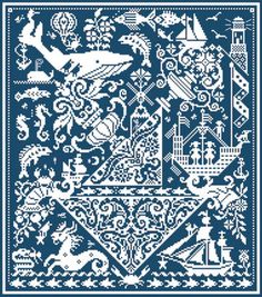 a blue and white cross stitch pattern