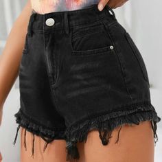 Brand New Condition! No Flaws Or Damage. Just Ordered The Wrong Size! Edgy Black Jean Shorts For Spring, Casual Black Cutoff Jeans, Black Grunge Jean Shorts For Summer, Grunge Black Jean Shorts For Summer, Casual Black Cutoff Bottoms, Edgy Black Jean Shorts With Pockets, Casual Black Bottoms With Frayed Hem, Casual Black Shorts With Frayed Hem, Black Cotton Grunge Jean Shorts