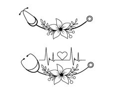 two medical symbols with flowers and hearts