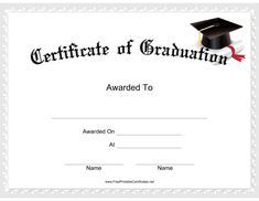 an award certificate with a graduation cap on it