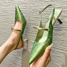 LBSFY - Satin Luxury Pointed Toe High Heels Women Fashion Designer Sandals Women Green Slingback Party Dress Shoes Muller Pumps Women Female Packing List, Pointed High Heels, Orthopedic Shoes, Advanced Style, Sandals Women, Designer Sandals, Womens Designer Fashion, Heel Type, Womens High Heels