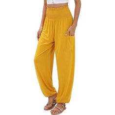 Women's Harem Pants Yellow 95% Rayon, 5% Spandex Imported Pull On Closure Machine Wash Made From Premium Composite: 95%Rayon 5%Spandex,Soft Texture, Lightweight Material. Features: Women Harem Pants Boho Palazzo Hippie Floral Yoga Trouser, High Waist Design, With A Combination Elastic In Waist,Elastic Waist And Ankle.2 Large Side Pockets Loose Style Boho Pants Fit For Many Shapes. Simple And Classic Style . Perfect Design: Fashionable And Casual Pajamas, Soft To The Touch, Lightweight And Durabl Casual Pajamas, Yoga Trousers, Pants Boho, Harem Pants Women, Hippie Pants, Yellow Pants, Warm Pants, Casual Wide Leg Pants, Pants Fit