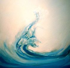 an abstract painting with blue and white colors