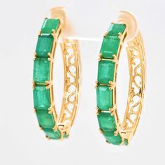 18k Gold Classic Emerald Octagon Hoop Earrings - Experience the allure of Emerald Cut Octagon Brazilian Emerald Hoop Earrings, a tribute to nature's beauty. These enchanting earrings epitomize elegance, capturing lush green Brazilian emeralds in impressive form. Gold Work, Stone Cuts, Lush Green, Nature Beauty, Emerald Cut, Jaipur, Prong Setting, Types Of Metal, Stone Color