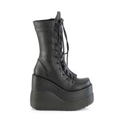 Void 118 Black Matte Platform Mid Calf Boots - Totally Wicked Footwear Demonia Shoes, Black Wedge, Black Vegan, Calf Boots, Mid Calf Boots, Rubber Heels, Platform Boots, Wedge Sneaker, Platform Wedges