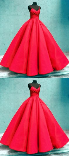 Red Wedding Gowns Spaghetti Straps V Neck Ball Gown For Women Satin Gown With Spaghetti Straps For Banquet, Ball Gowns Red, Wedding Dresses Red, Blue Wedding Dress Royal, Red Wedding Gowns, Red Ball Gowns, Wedding Dress Material, Red Prom Dresses, Red Wedding Dresses