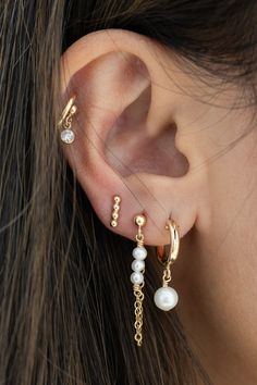 14k gold filled 3mm ball studs with three 3mm round freshwater pearls and a chain drop Sold as a pair Please note: all earrings are final sale Earring Stack, Chain Loop, Jewelry Workshop, Loop Earrings, Freshwater Pearls Earrings, Jewelry Repair, Handmade Gold, Pearl Chain, Gold Filled Jewelry