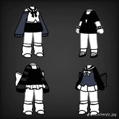 four different types of clothes for children with black and white colors, all in various styles