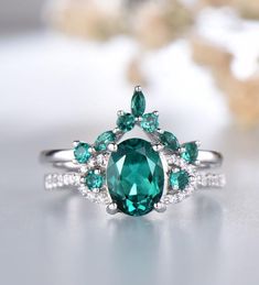 Emerald Ring Women Fashion Emerald Jewelry Ring Sterling Silver May Birthstone Ring Crown Wedding Ri Emerald Open Ring Birthstone For Wedding, Emerald Birthstone Open Ring For Wedding, Cubic Zirconia Emerald Ring With Accent Stones For Wedding, Wedding Emerald Ring With Cubic Zirconia Accent Stones, Oval Cubic Zirconia Emerald Wedding Ring, Emerald Crystal Ring With Accent Stones For Wedding, Emerald Crystal Wedding Ring With Accent Stones, Wedding Emerald Ring May Birthstone, Open Ring Emerald Crystal Ring For Wedding