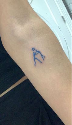 a person's arm with a tattoo on it that has a small blue outline