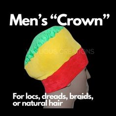 Virtuous Creations "Crown" Headband Cap Rasta Hat For Men Red Green Gold Yellow Beanie RYG for Locs, Dreads, Braids, Twists, Dreadlocks Stretch Fabric Wide Headband Natural Hair Accessories Wear your crown! Whether you decide to go casual or classy this unisex rasta beanie crown hat is versatile enough to meet your every need.  The Crown is great to wear on a night out on the town, while working out, doing yard work, working in your garden, while you're out and about and you can even sleep in to Natural Hair Headbands, Rasta Beanie, Rasta Hat, Male Crown, Yellow Beanie, Natural Hair Accessories, Rasta Colors, Boss' Day, Crown Hat