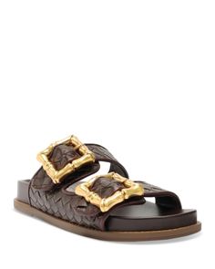 Schutz Women's Enola Slip On Buckled Slide Sandals Woven Sandals, Strap Sandals Women, Flatform Sandals, Buckle Sandals, Platform Wedge Sandals, Sport Sandals, Leather Buckle, Sandal Women, Leather Flats